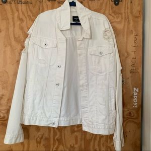 XL oversized white distressed denim jacket
